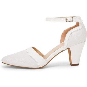 Women's Ankle Strap Lace Pointed Toe Pumps White Size 11